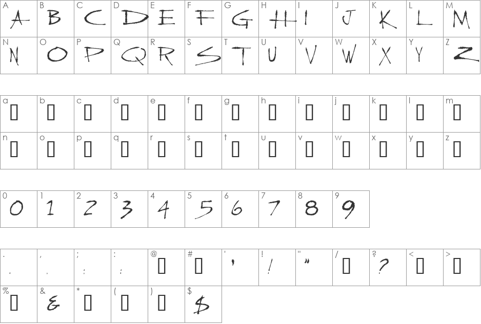 SLASHER font character map preview