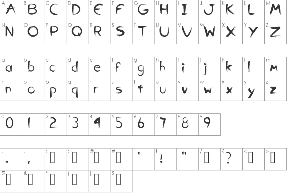 Slasher font character map preview