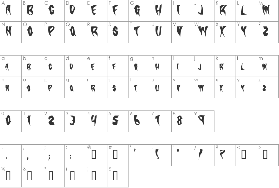 SlasherCondensed font character map preview