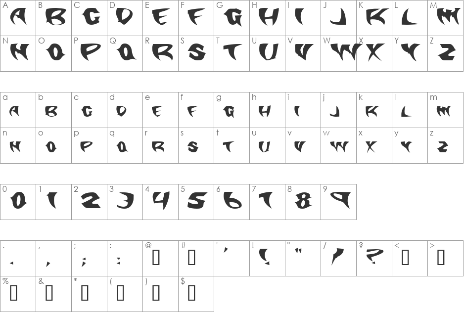 SlasherExtended font character map preview