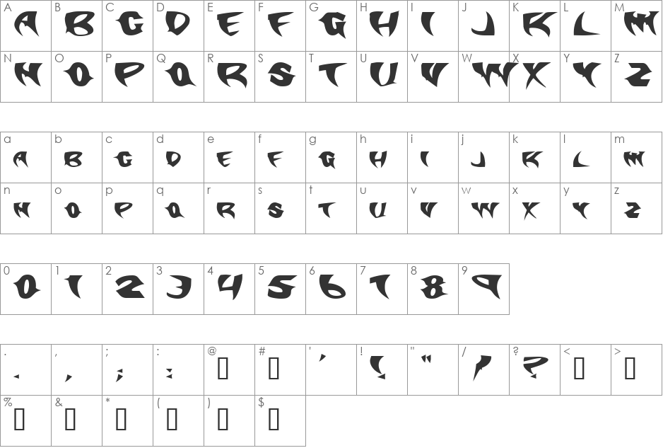 SlasherExtended font character map preview