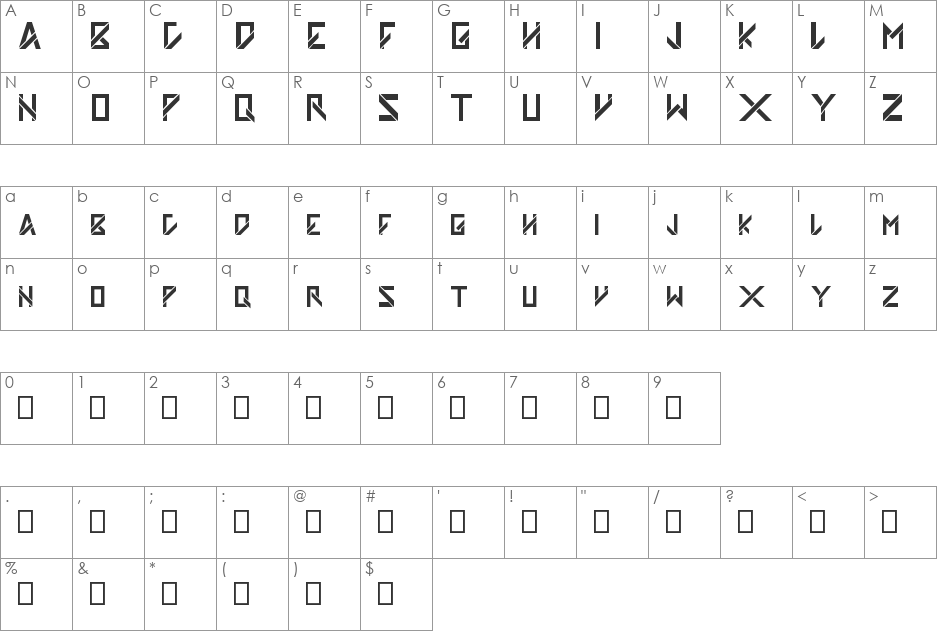 Slashfold font character map preview