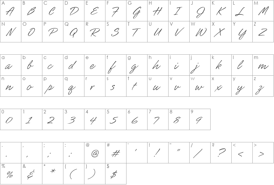 SlashHmk font character map preview