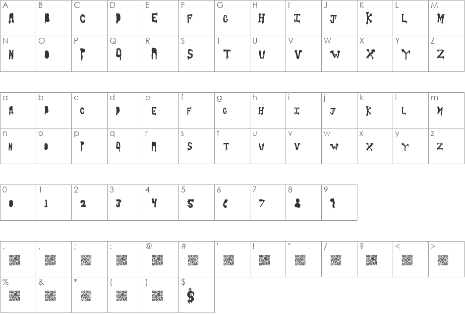 SlashThirty font character map preview