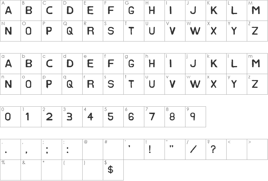 Slater Industrial font character map preview