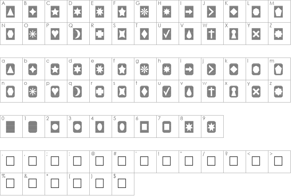 Slats n Things 2 font character map preview