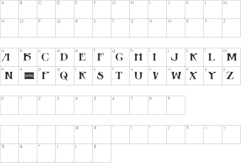 Slaughterhouse DEMO font character map preview