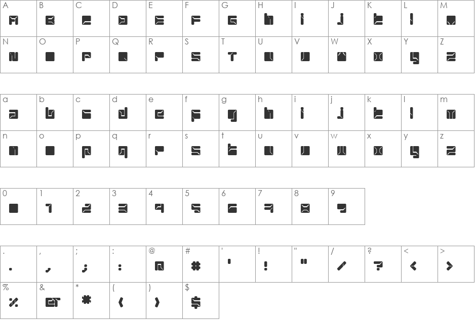 Slave font character map preview