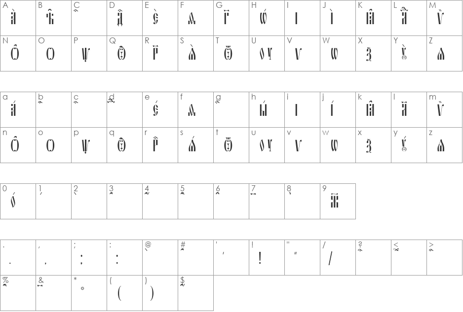 Slavjanic ieUcs font character map preview