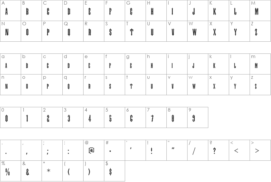 Slayer font character map preview