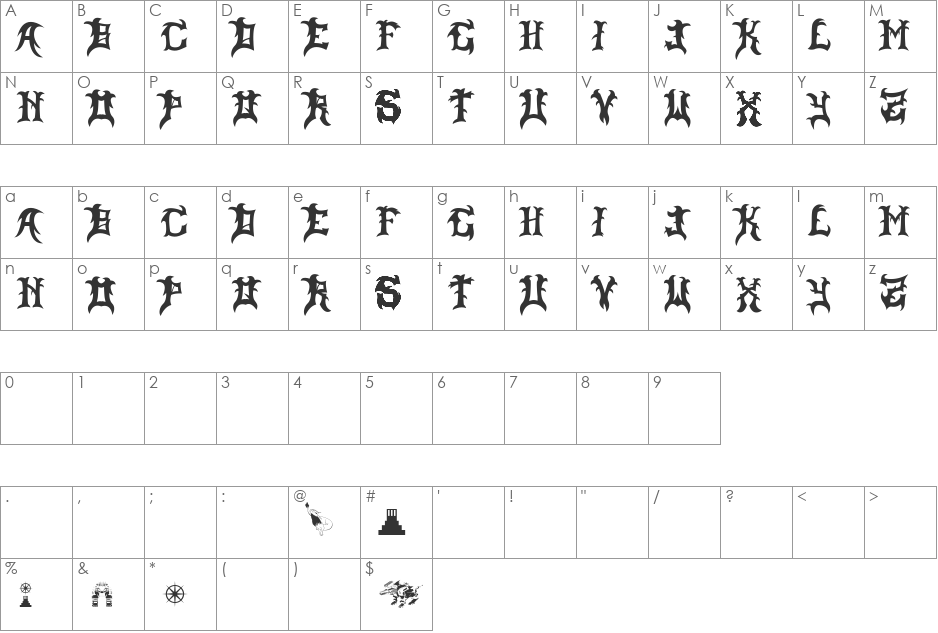 Slayer Dragon font character map preview