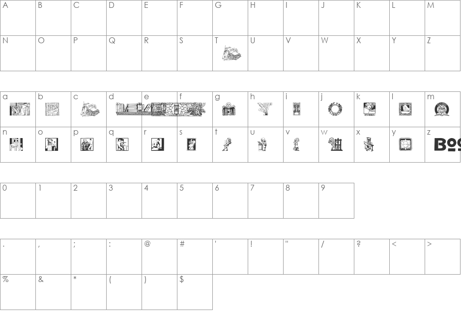 SLBookArts font character map preview