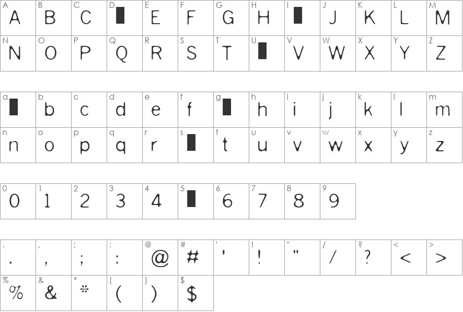 SLdemo font character map preview