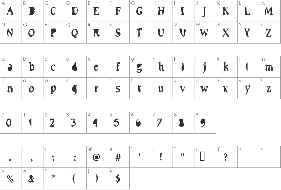 SledgeHammer font character map preview