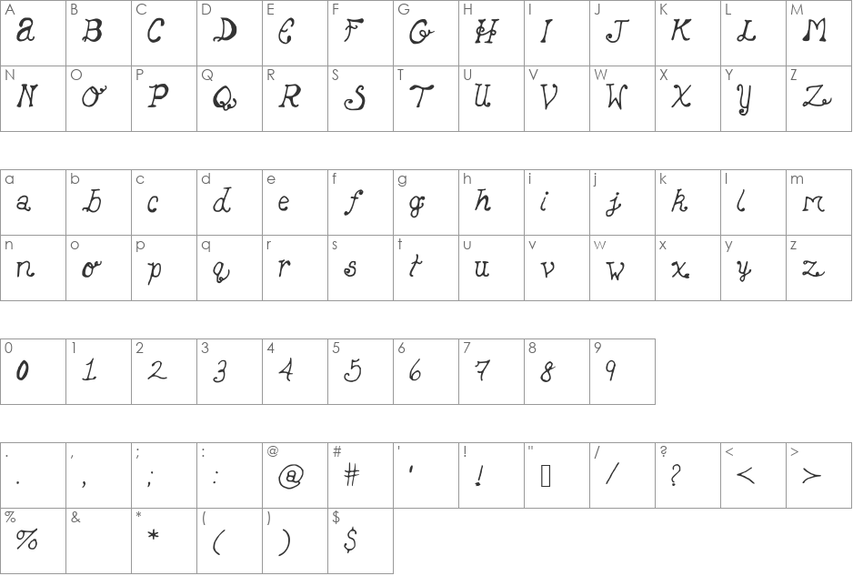 SleepingBeauty font character map preview