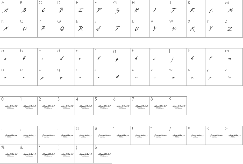 Sleepy Hollow 3.0 font character map preview