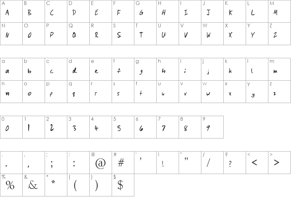 Slevdog font character map preview