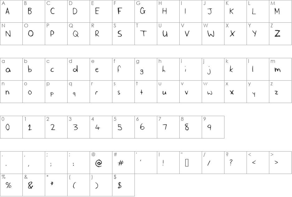 SLF_Handwriting font character map preview