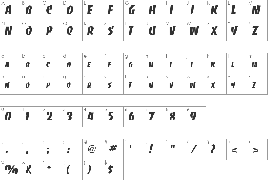 SLICE font character map preview
