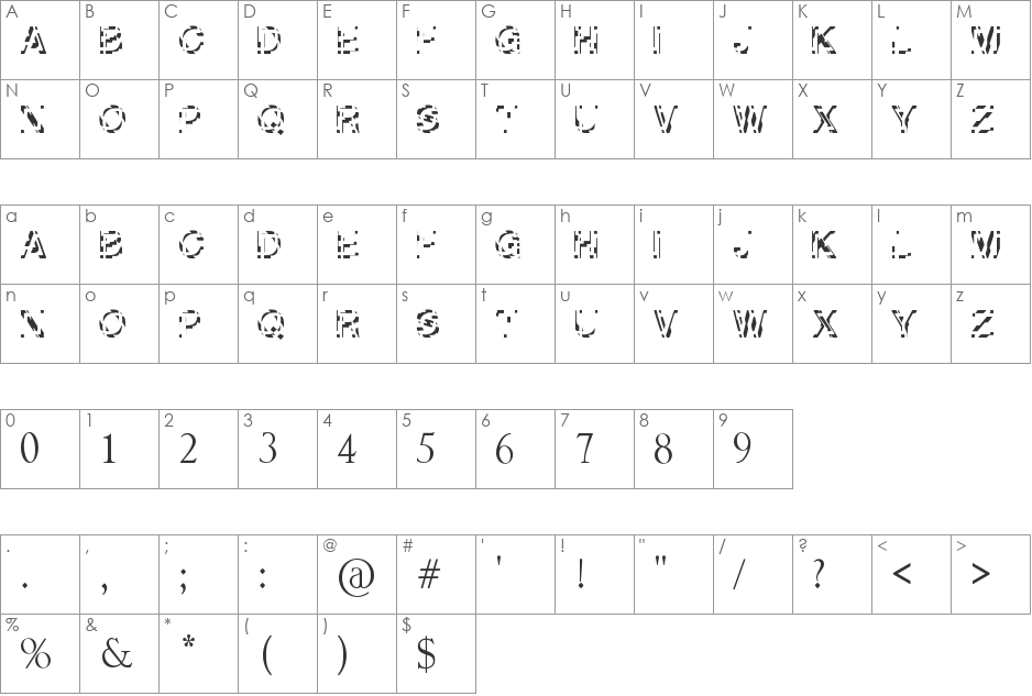 Sliced-Tech font character map preview