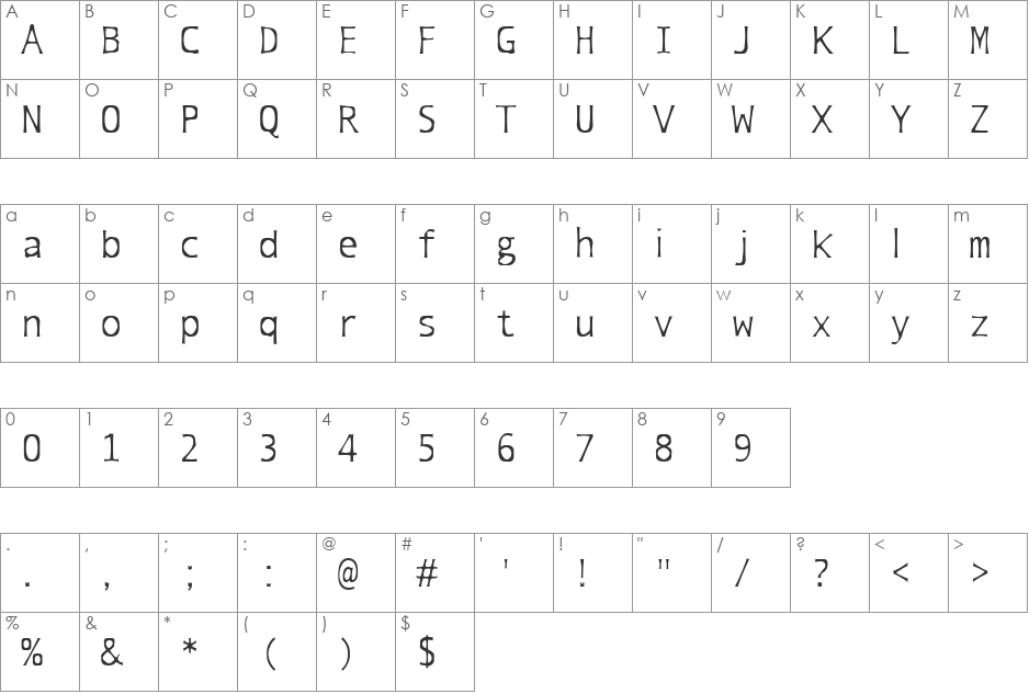 slightly warped font character map preview