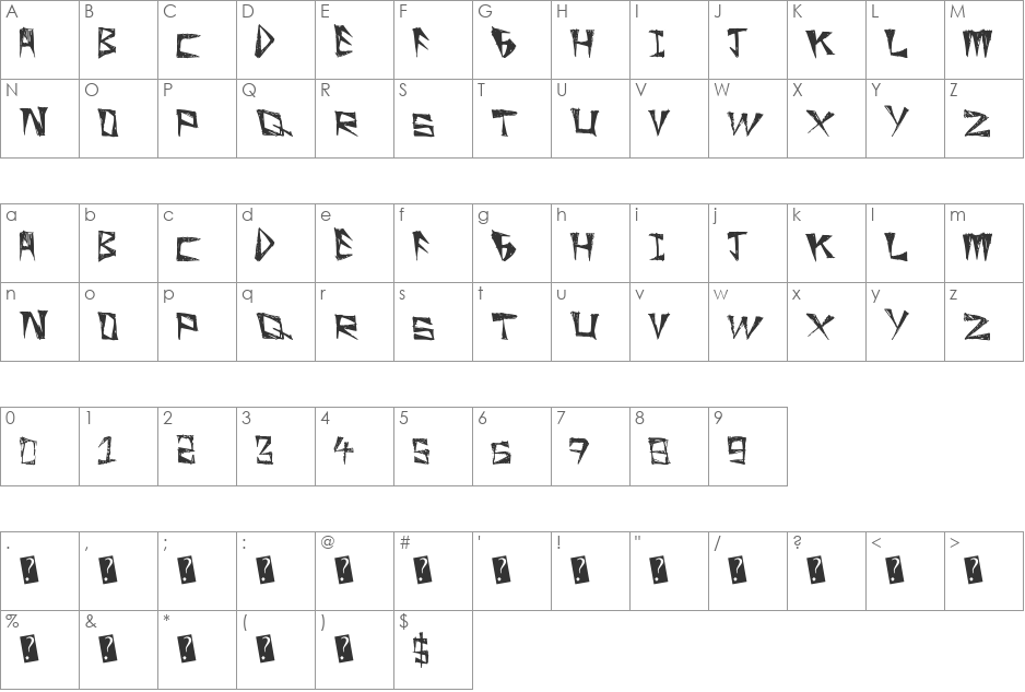 SlightRocking font character map preview