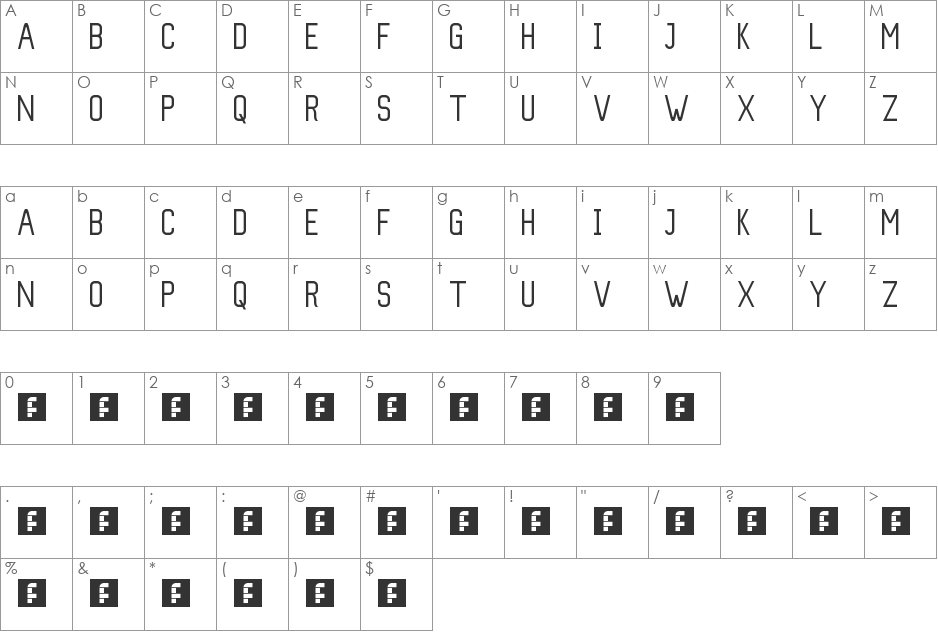 Slim font character map preview