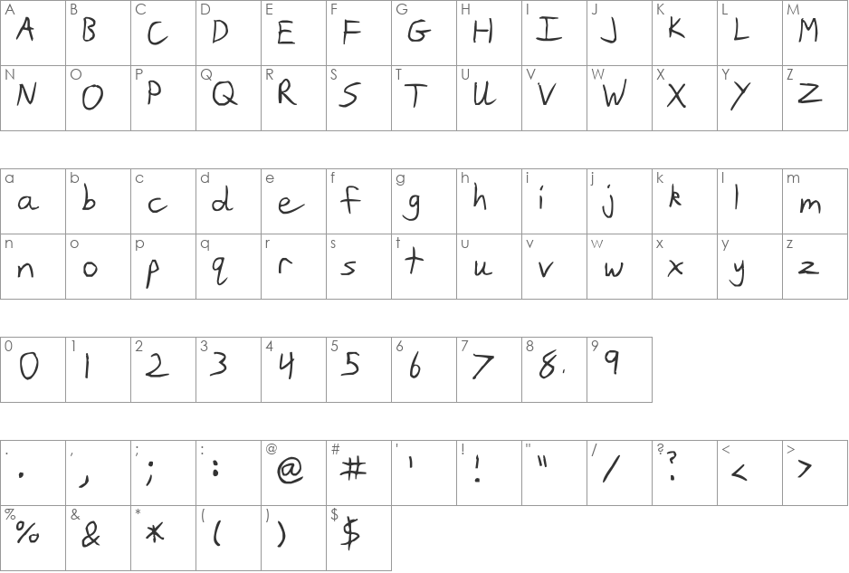 Slim Jim font character map preview