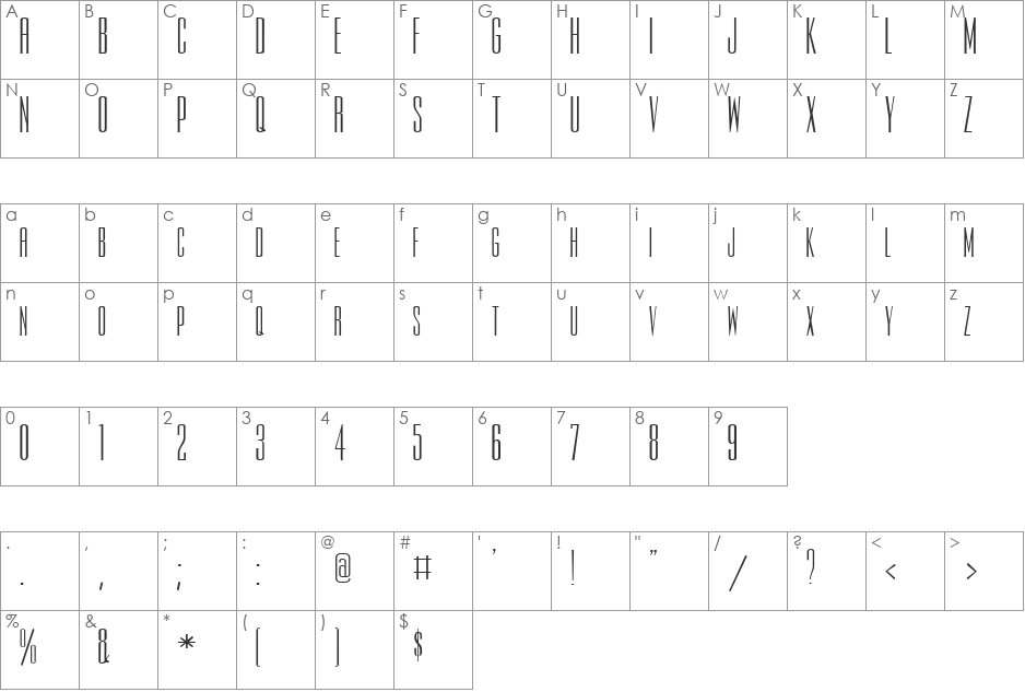 Slim Jim font character map preview