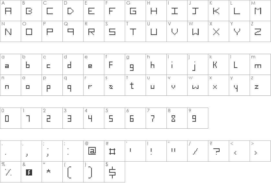 Slim Thirteen Pixel Fonts font character map preview