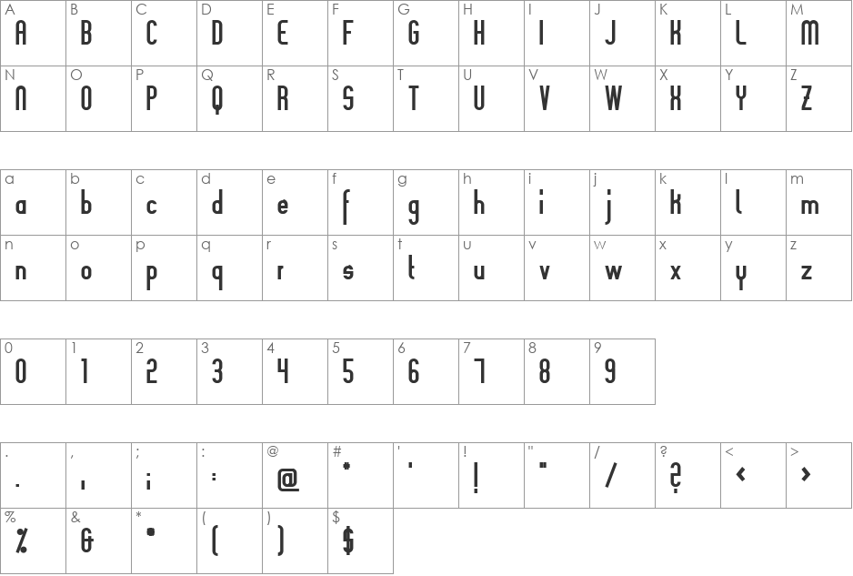 Slimania font character map preview