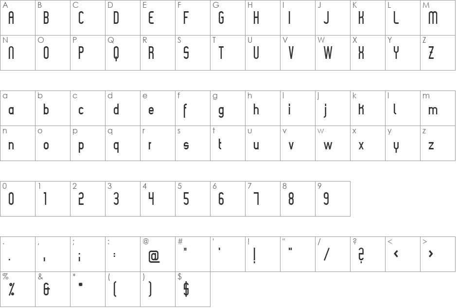 Slimania2 font character map preview