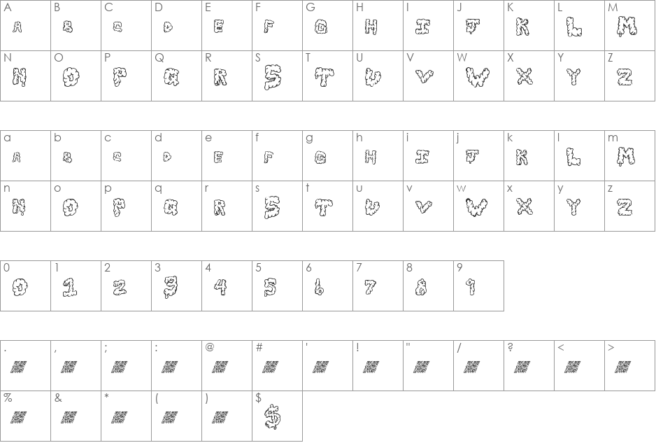 SlimeBawls font character map preview