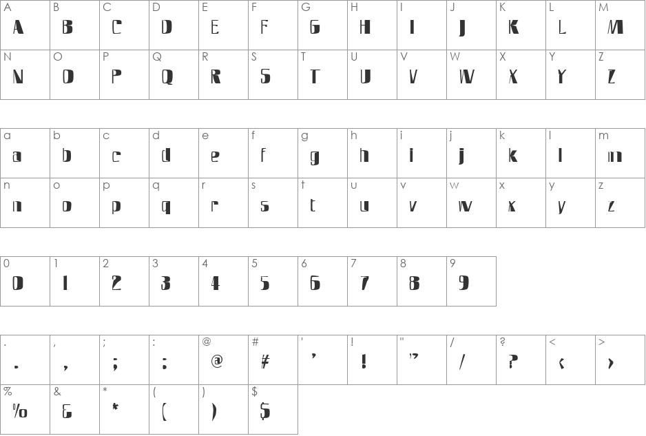 SlimFast AH font character map preview