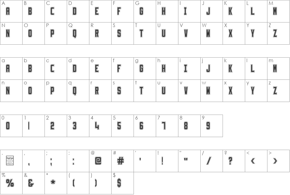 Slimfit Shadowed font character map preview