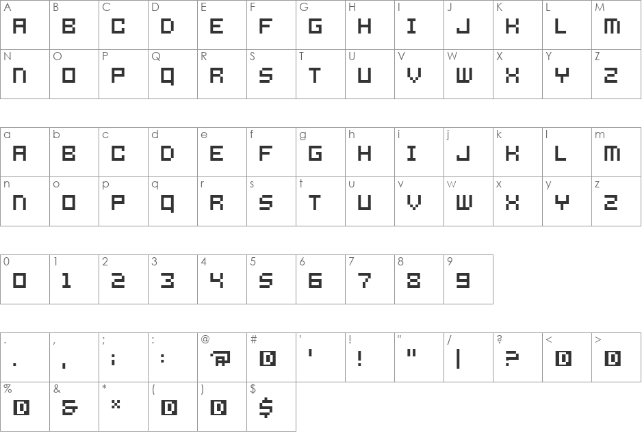 SlimJim font character map preview