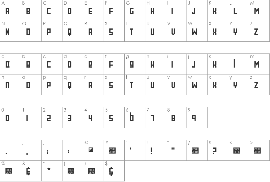 Slimline font character map preview