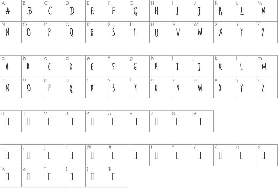 Slimmer font character map preview