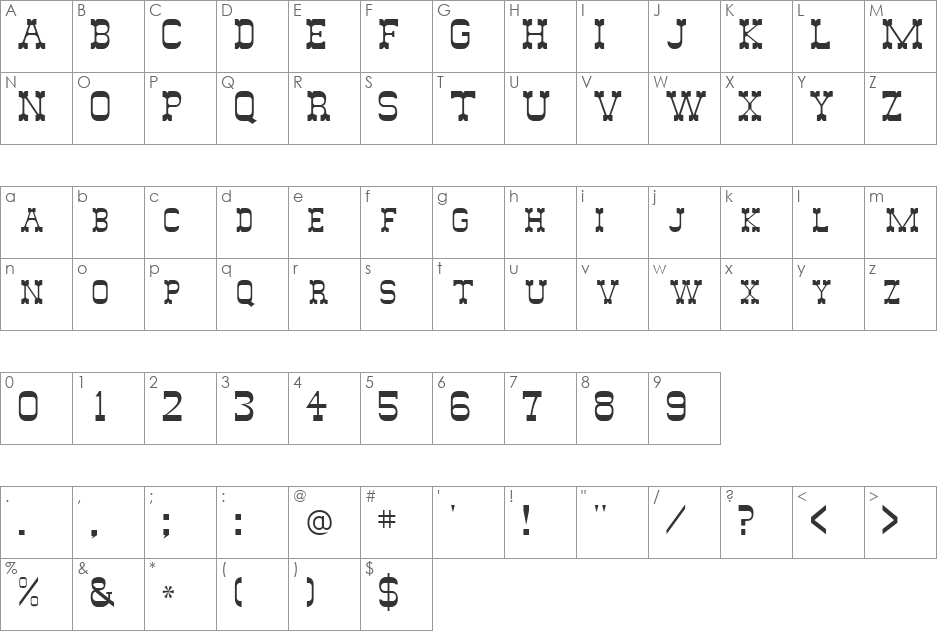 SlimmerPickensSCapsSSK font character map preview