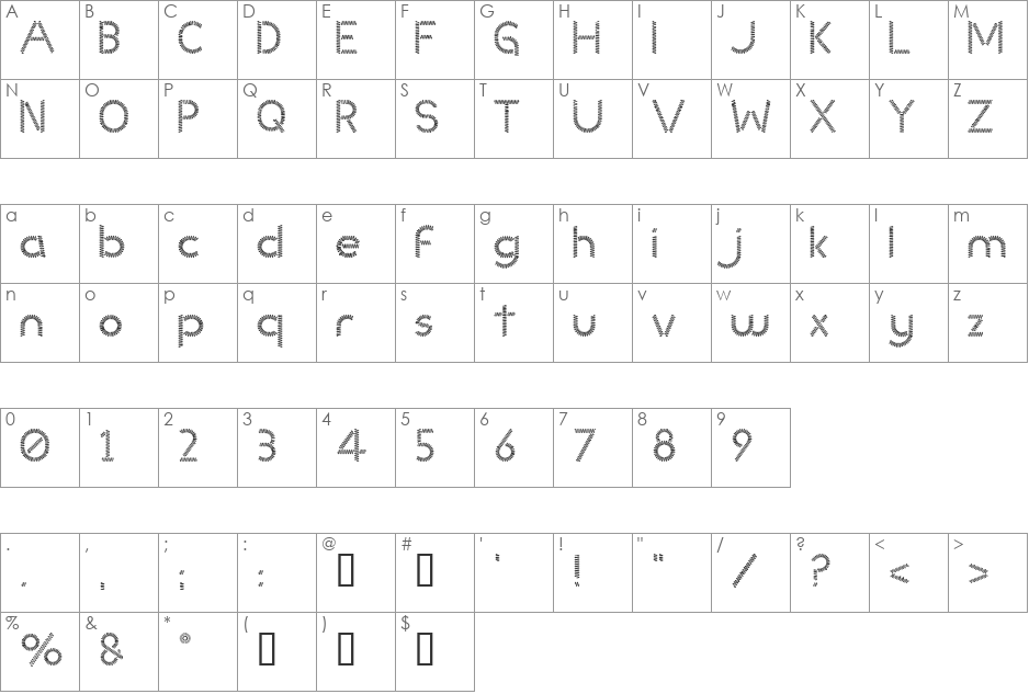 Slinked  font character map preview