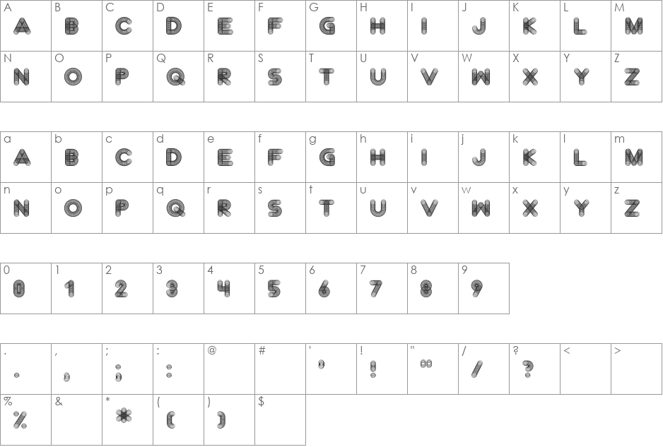 Slinkster v9 font character map preview
