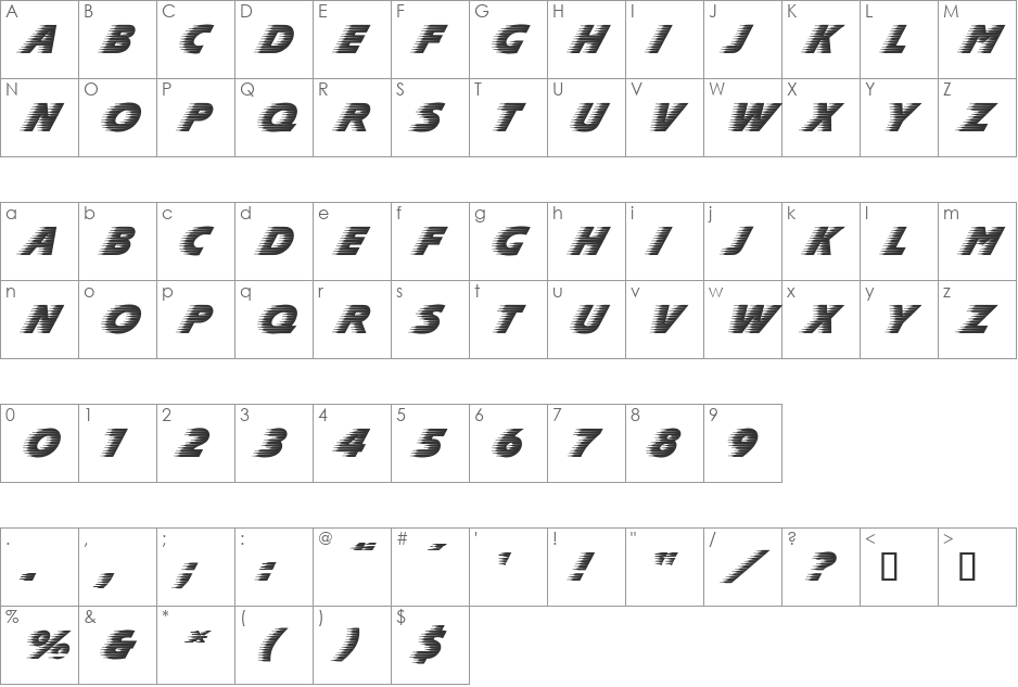 SlipperDB font character map preview