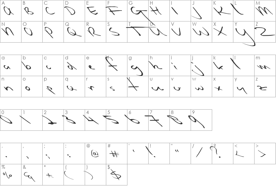 Slipstream Sweetheart font character map preview