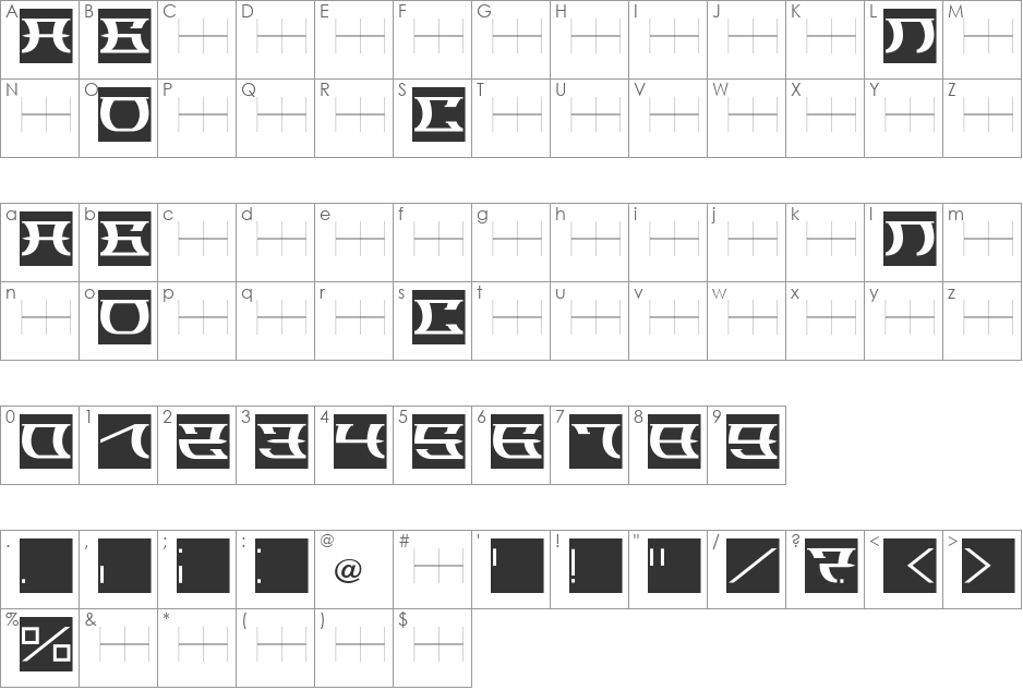 SLOBA_11 font character map preview