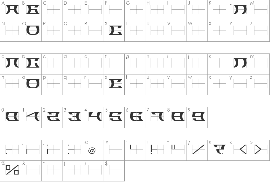 SLOBA_13 font character map preview