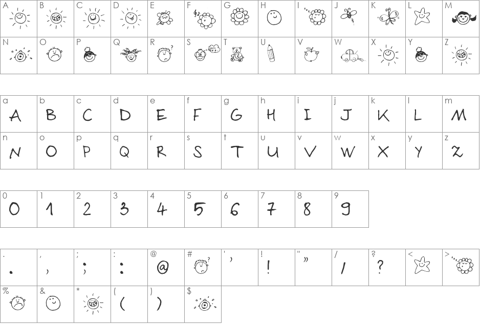 Sloneczko font character map preview