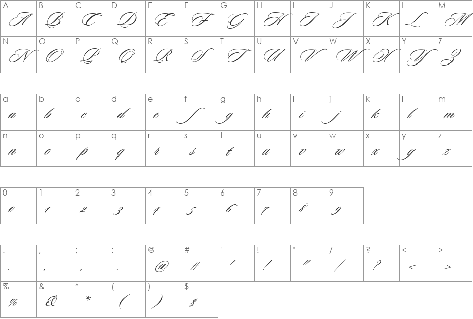 Sloop font character map preview