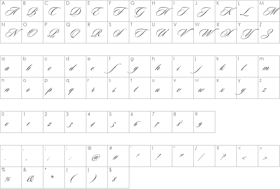 Sloop ScriptThree font character map preview