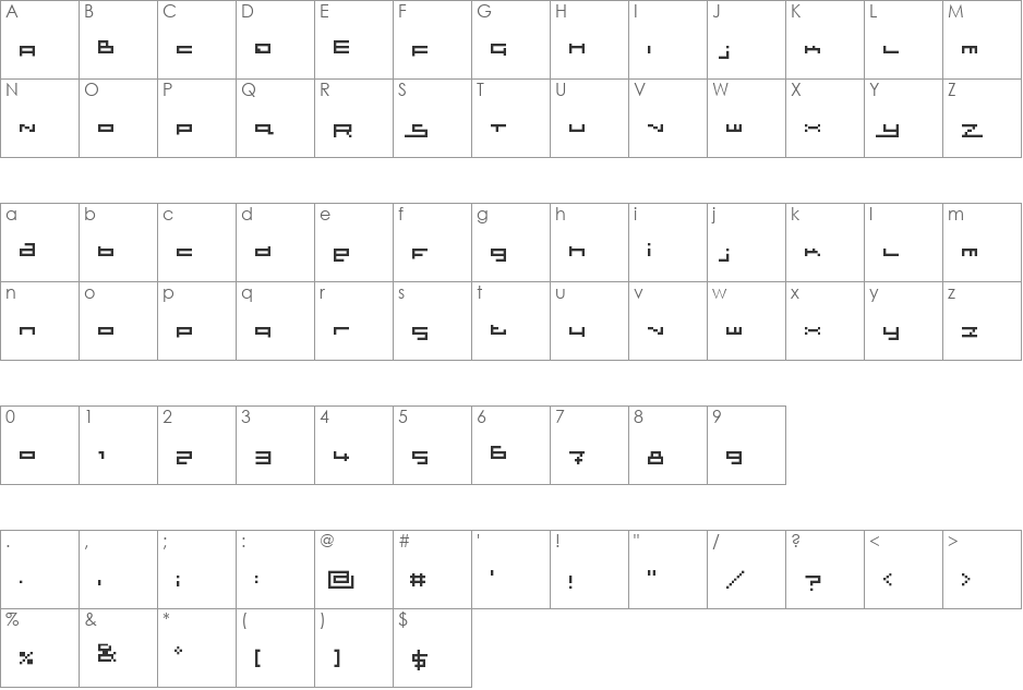 sloth font character map preview