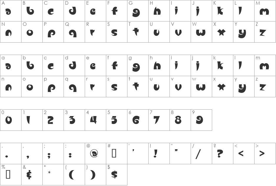 Slugfest font character map preview